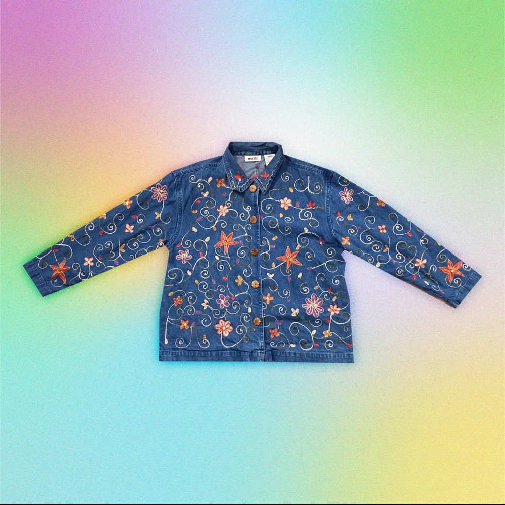 Vintage Units Embroidered Flower Jean Jacket